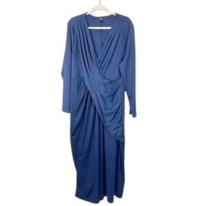 Shein Curve Navy Blue Surplice V-Neck Draped Wrap Maxi Dress Plus Size 3XL